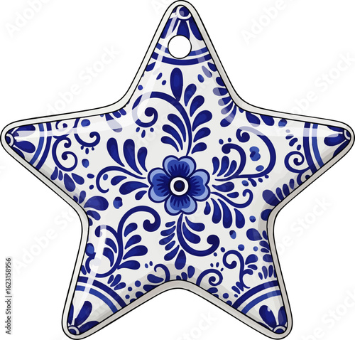 Blue and White Delft Pattern Star Ornament
