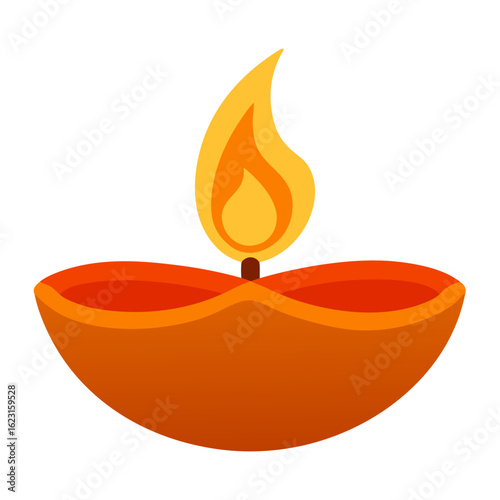 A simple stylized illustration of a diya lamp with a bright flickering flame