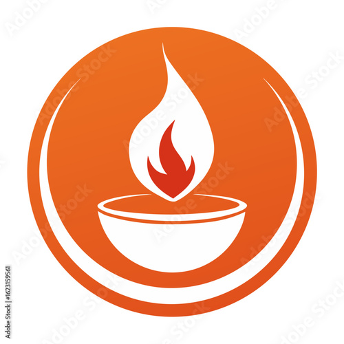 Stylized flame in a bowl icon symbolizing warmth hope and enlightenment on an orange background