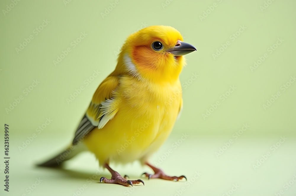 Obraz premium Pretty Yellow Bird Profile Fluffy Feathers Pastel Background ai generated