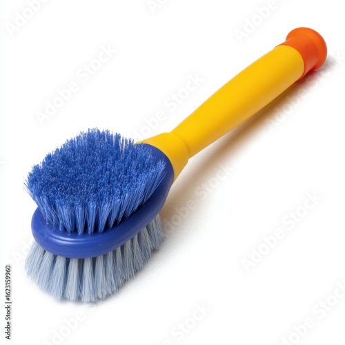 Dual headed cleaning brush with yellow handle and blue bristles