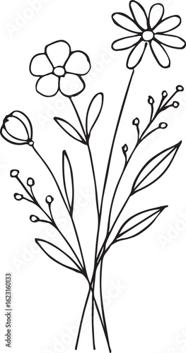 set of black and white flowers