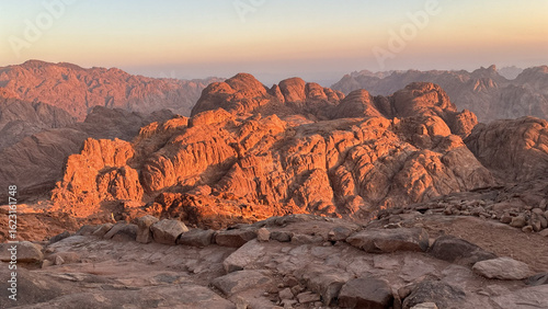 Sunset Over Red-Hued Sinai Desert Peaks