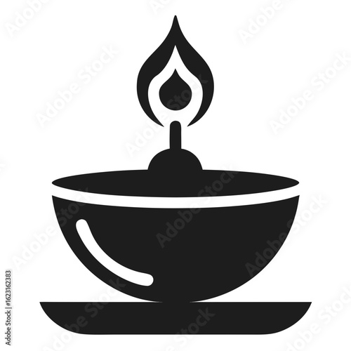 Simple silhouette icon of a lit oil lamp with a flame