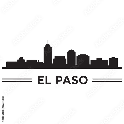 El Paso skyline horizontal banner. El Paso City, Texas. Vector template for your design. Vector black silhouette. with white background