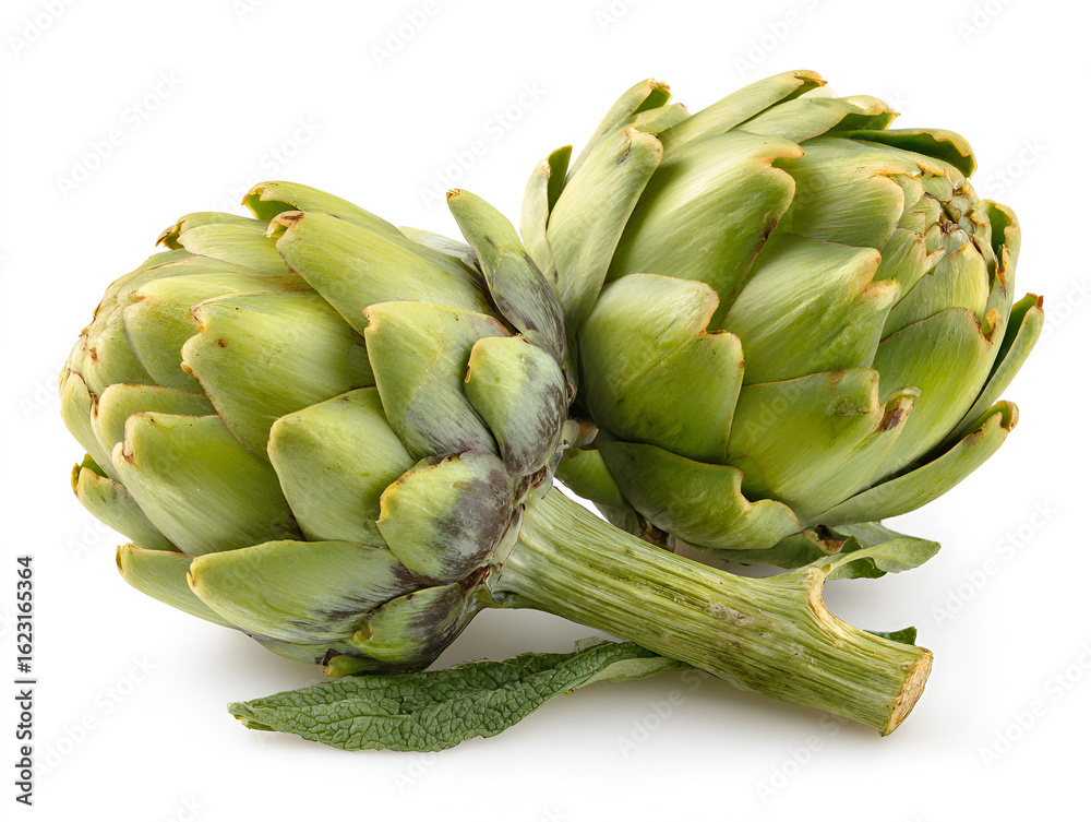 Fototapeta premium Two fresh artichokes on white background healthy eating delicious vegetable