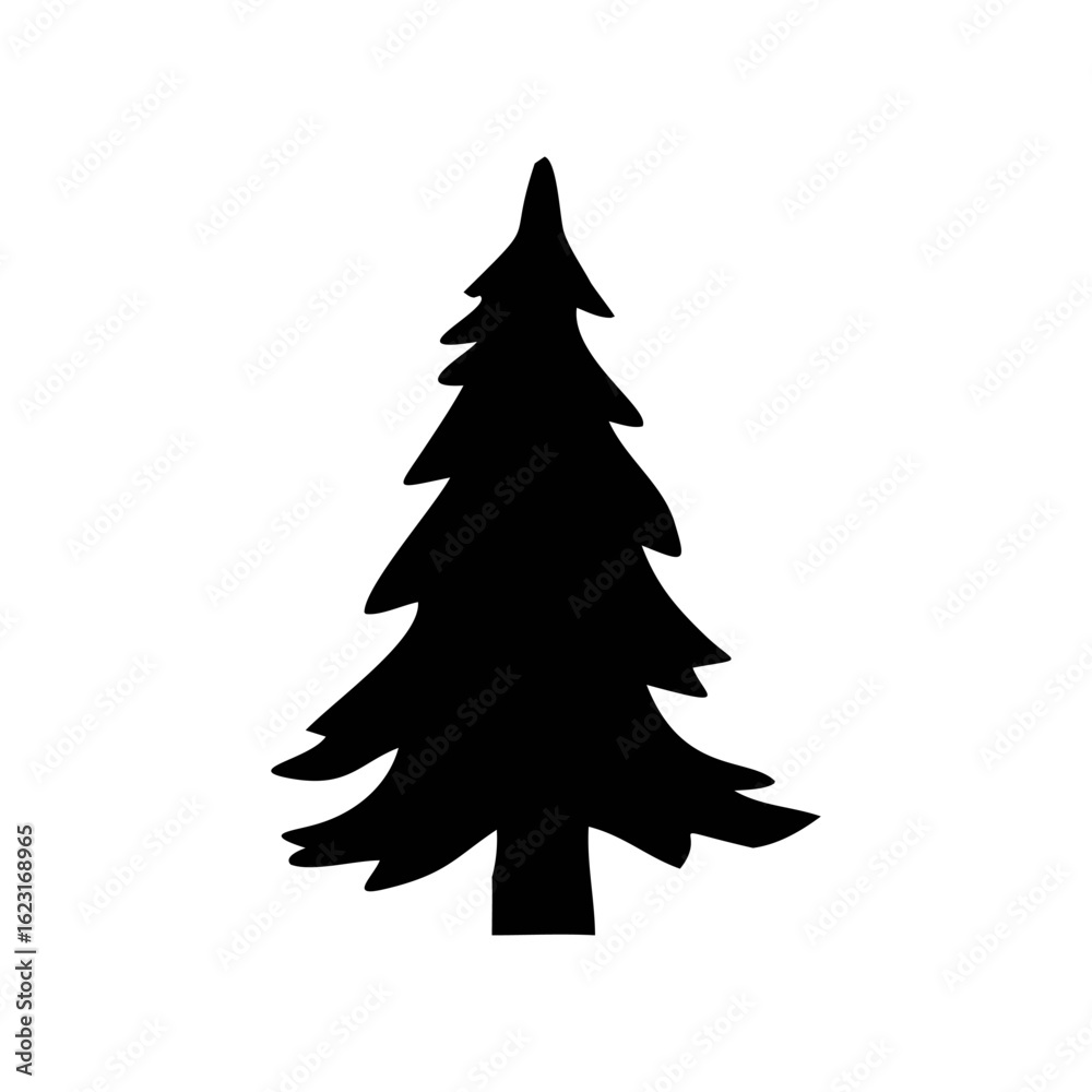 Obraz premium Silhouette of a coniferous tree isolated on white background