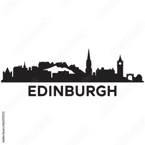 Edinburgh skyline horizontal banner. Edinburgh City, Scotland. Vector template for your design. Vector black silhouette. with white background