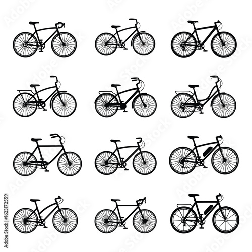 Art of collection of various bicycle types and styles isolated on white background