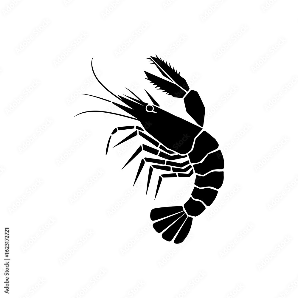 Fototapeta premium Shirmp prawn silhouette vector illustration on white background