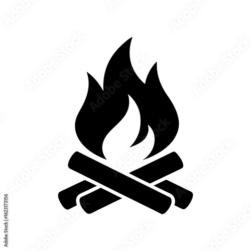 Silhouette icon of campfire with burning logs great for nature travel or wilderness visuals