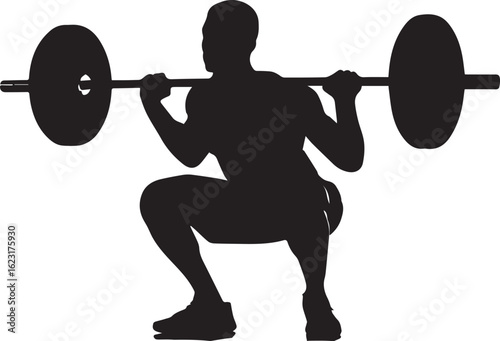 Silhouette of Person Performing Barbell Squat in Grounded Stance Highlighting Strength and Fitness


