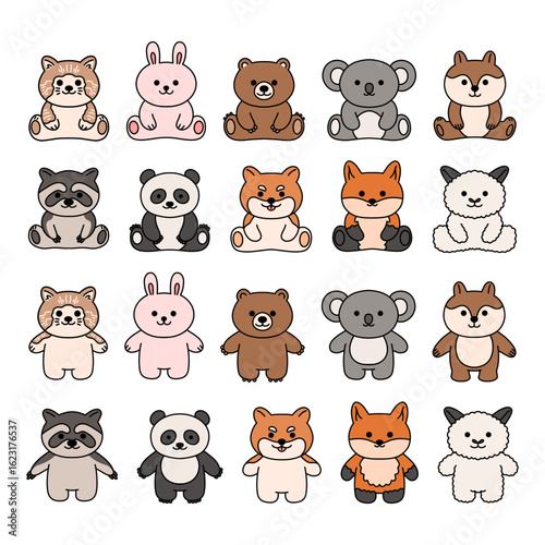 Kawaii Animals Full Body Bundle Set. Stand up, Sit down, Hold White Board and many poses. Full Color.