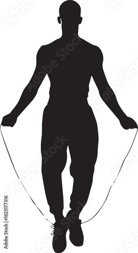 Silhouette of Person Jumping Rope Mid-Air with Curved Rope and Focused Form
