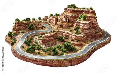 Canyon road isolated on white background, png