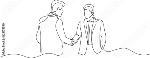 Business Handshake Between Interviewer and Applicant. Modern One Line Art of Job Recruitment Moment. Professional Agreement and Corporate Partnership