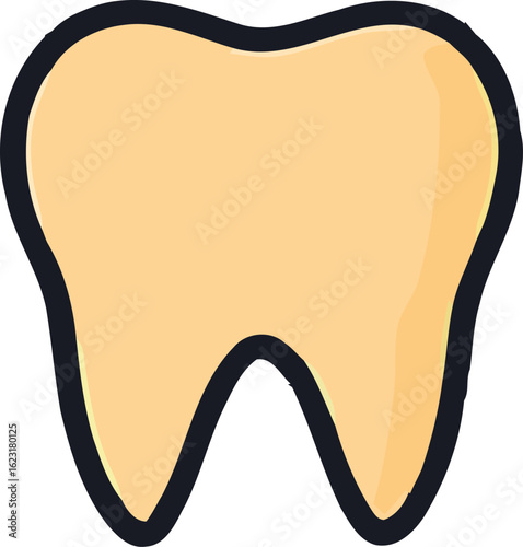 Cartoon Tooth Illustration with Beige Color and Dark Outline on White Background