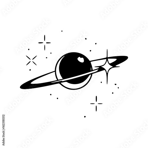 celestial planet with ring and stars