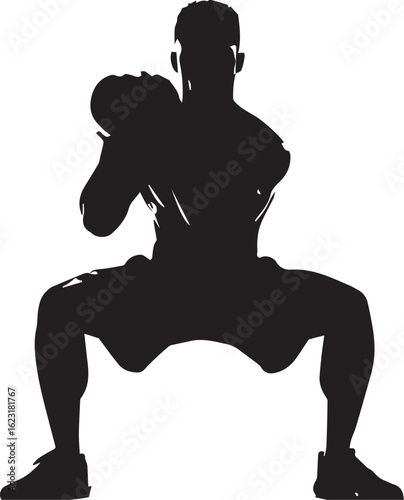 Silhouette of Person Performing Weighted Squat in Grounded Stance for Strength and Stability
