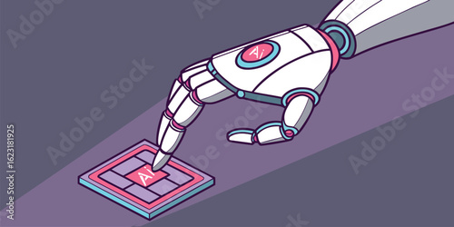 Robotic hand interacting with artificial intelligence interface finger touching
