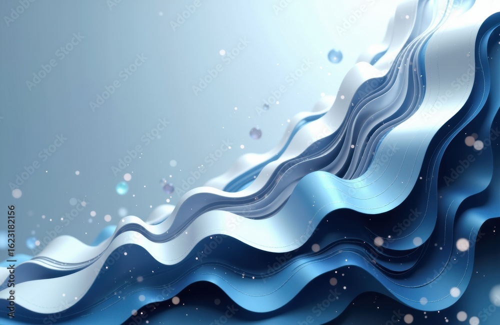 Fototapeta premium Flowing abstract waves in shades of blue and white with sparkling light effects creating a dynamic background