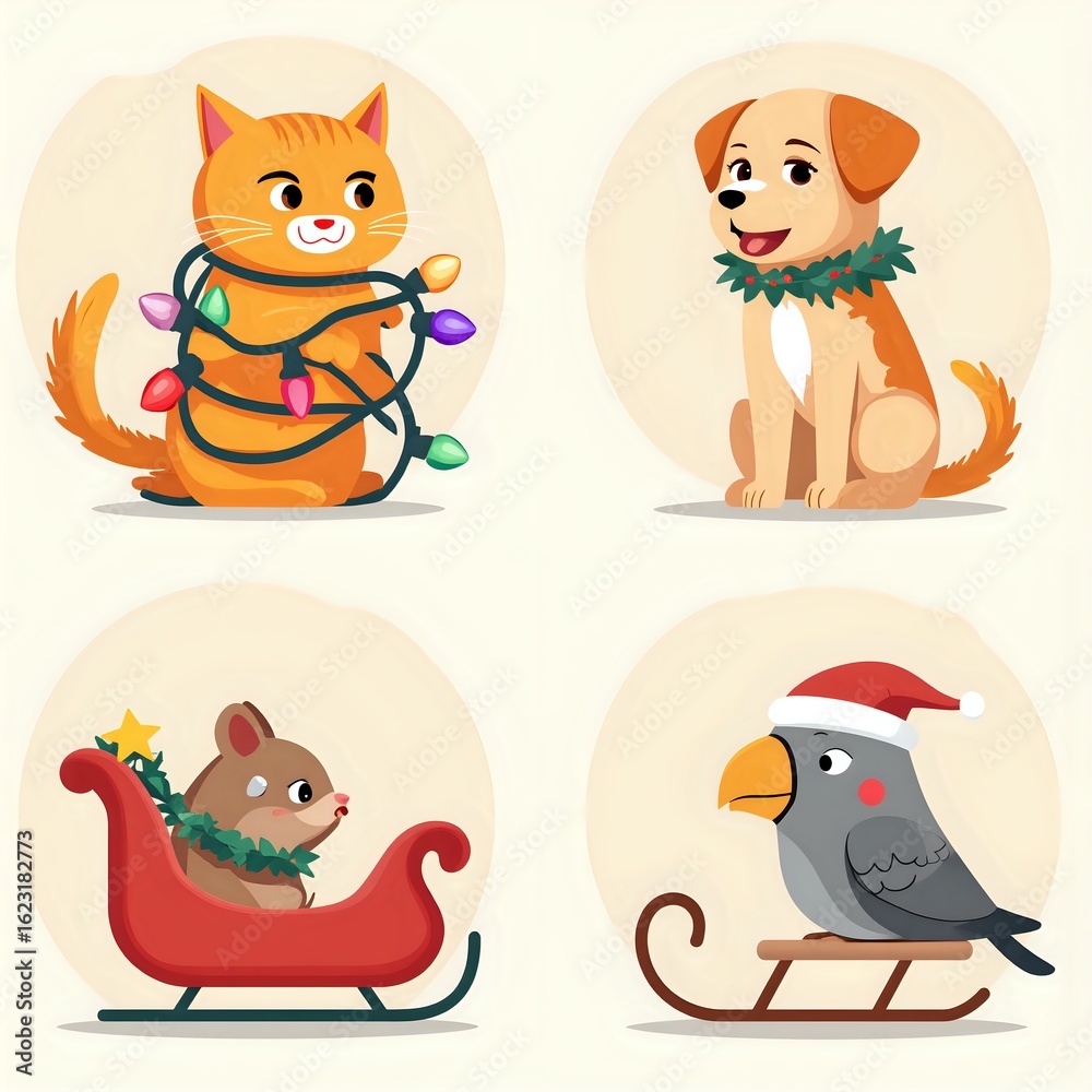 Fototapeta premium Whimsical animals celebrating the holidays in style