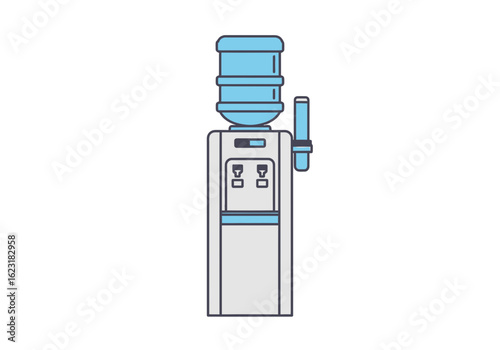 Illustration of a water cooler with a blue bottle and two dispensing spouts in a simple style