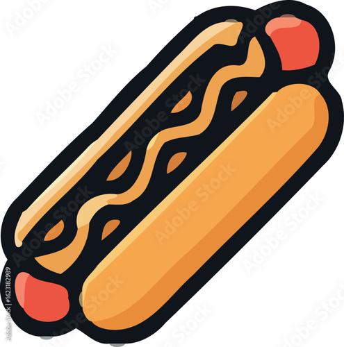 Cartoon Hot Dog with Mustard a Classic American Fast Food Icon