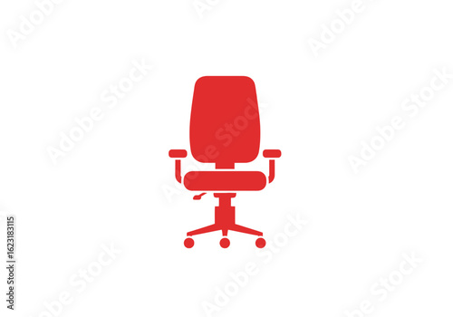 Illustration of a red office chair with armrests and adjustable height on a white background view from front