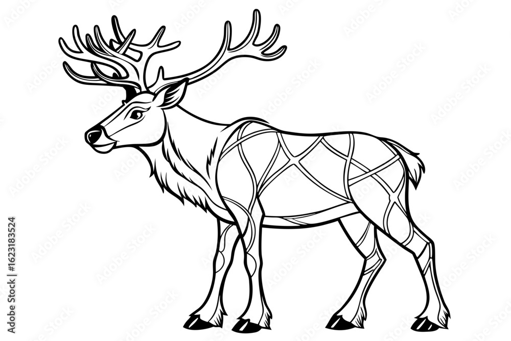 Fototapeta premium coloring page line art the caribou black vector