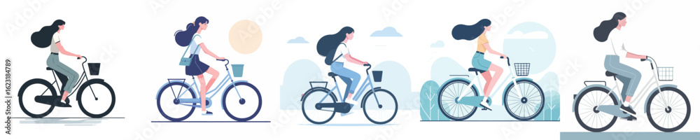 Fototapeta premium vector of woman riding a bicycle