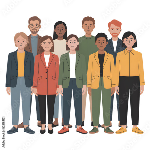 Vector art of diverse group of business people standing together isolated on transparent background