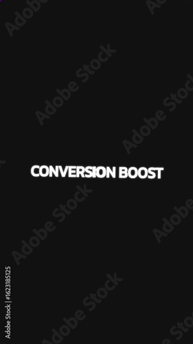 Loop animation with rotating circular mask over zooming text repeating the words conversion boost.