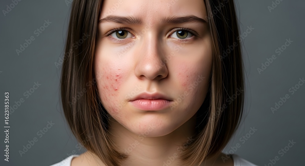 Fototapeta premium Woman with Acne Understanding and Treating Facial Breakouts