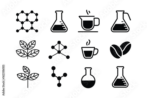 Molecular structures and coffee icons molecule chemical