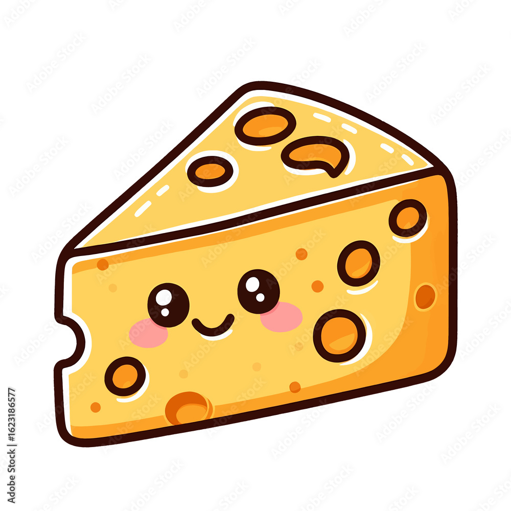 A cute, smiling cartoon cheese slice in doodle style, isolated on a transparent background A cute, smiling cartoon cheese slice in doodle style, isolated on a transparent background