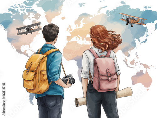 Couple planning their next global adventure together