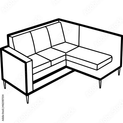 Corner Sectional Sofa Line Art Illustration