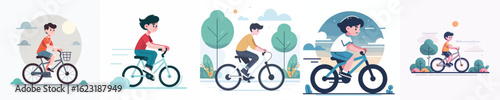 vector of a boy riding a bicycle