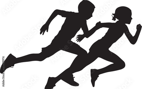 Silhouette of Two Runners in Synchronized Motion for Fitness and Endurance
