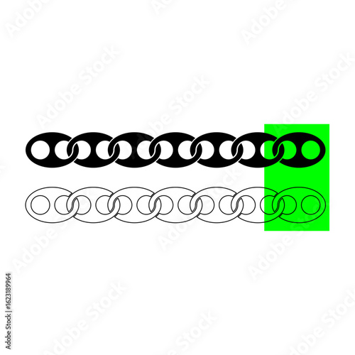 Heavy chain vector. Nautical steel link. Anchor chain part. Maritime component shape. EPS 10.