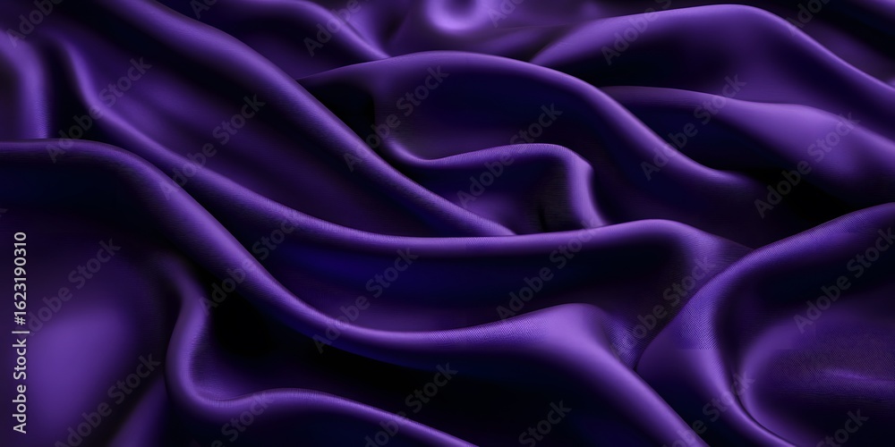 Fototapeta premium Luxurious Deep Purple Satin Fabric Drape, Elegant Silk Textile Texture