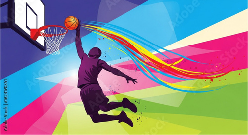 Colorful Basketball Player Slam Dunk Illustration
