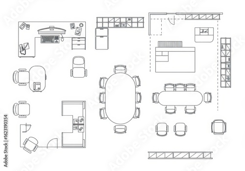 Set of furniture top view symbols for architectural floor plans