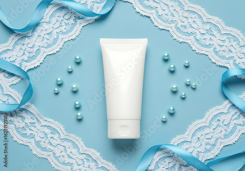 Blank White Tube Mockup with Lace and Pearls