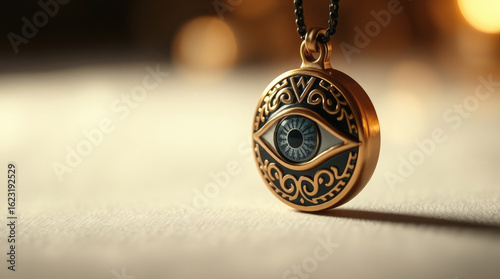 Evil eye protection charm, gold necklace, blue nazar amulet