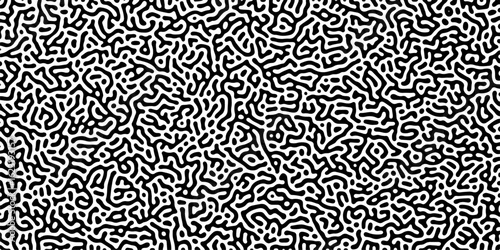 Abstract truing organic wallpaper Turing reaction diffusion monochrome seamless pattern with chaotic motion. Generative algorithm psychedelic background. Reaction-diffusion or truing pattern formation
