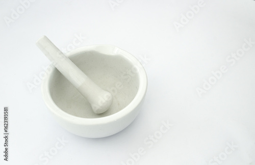 white mortar and pestles isolated on white background