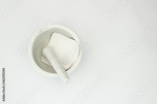 white mortar and pestles isolated on white background