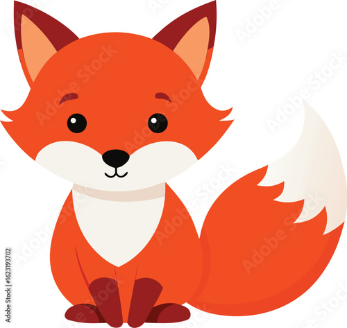 Adorable cartoon fox sitting, a charming woodland creature illustration for children's decor. Vector graphic art